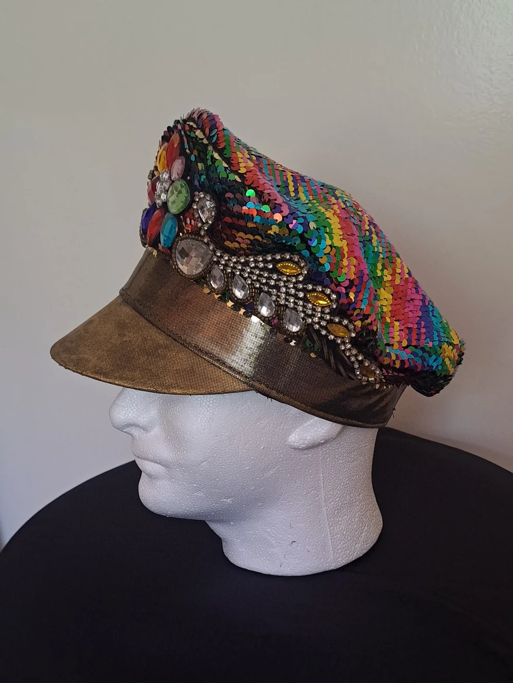 Sequin Captain Hat Embellished Multicolor Sequin Women's Cap